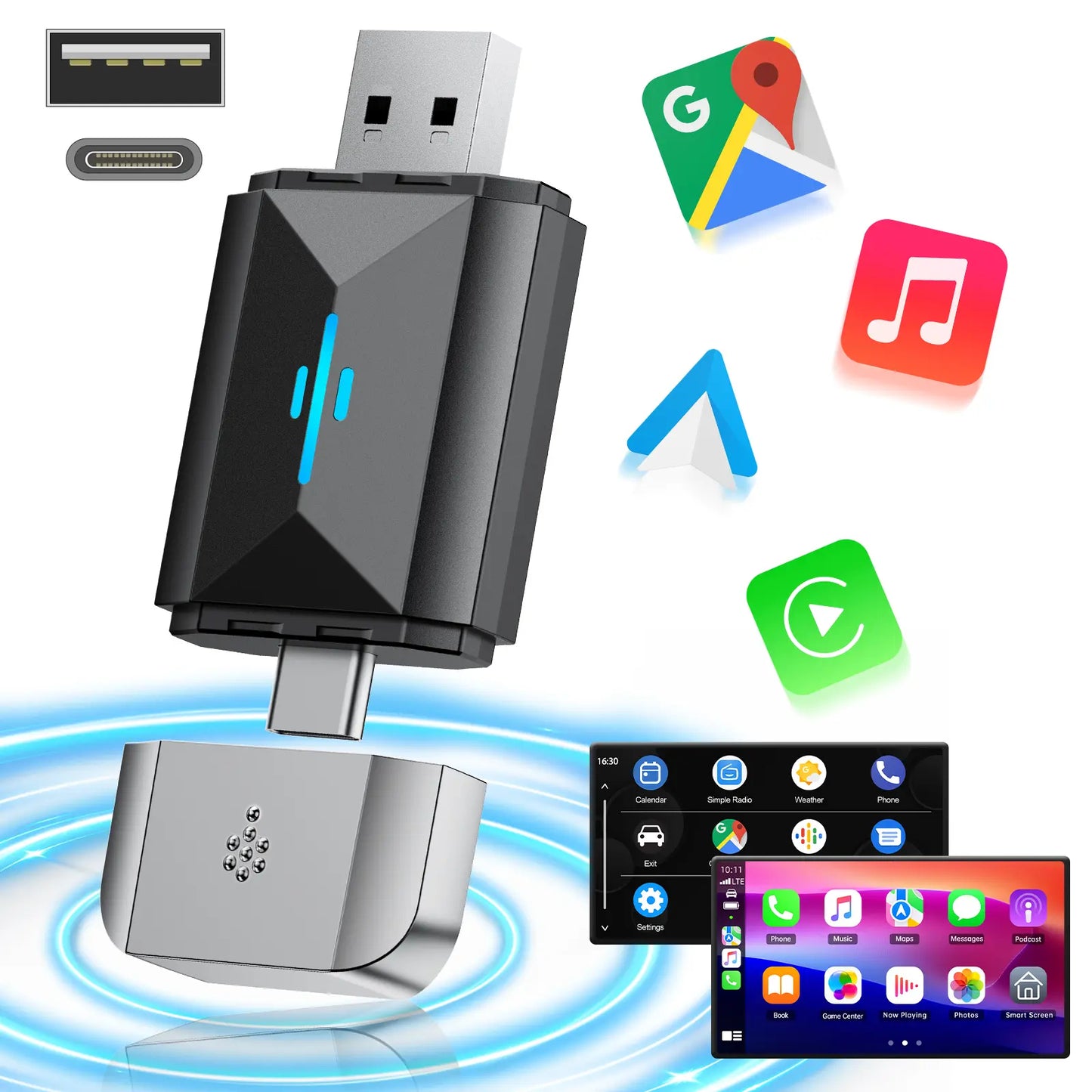 2-in-1 Wireless CarPlay Adapter! Wired to Wireless • Plug & Play • For iOS & Android