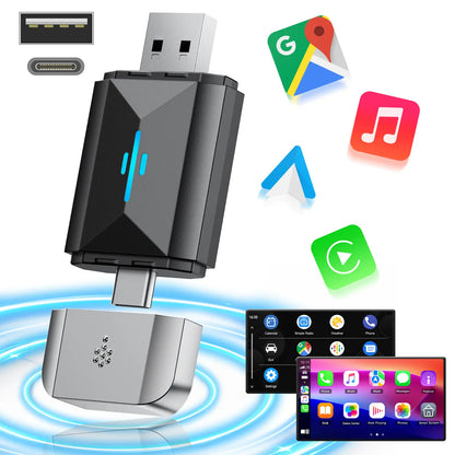 2-in-1 Wireless CarPlay Adapter! Wired to Wireless • Plug & Play • For iOS & Android