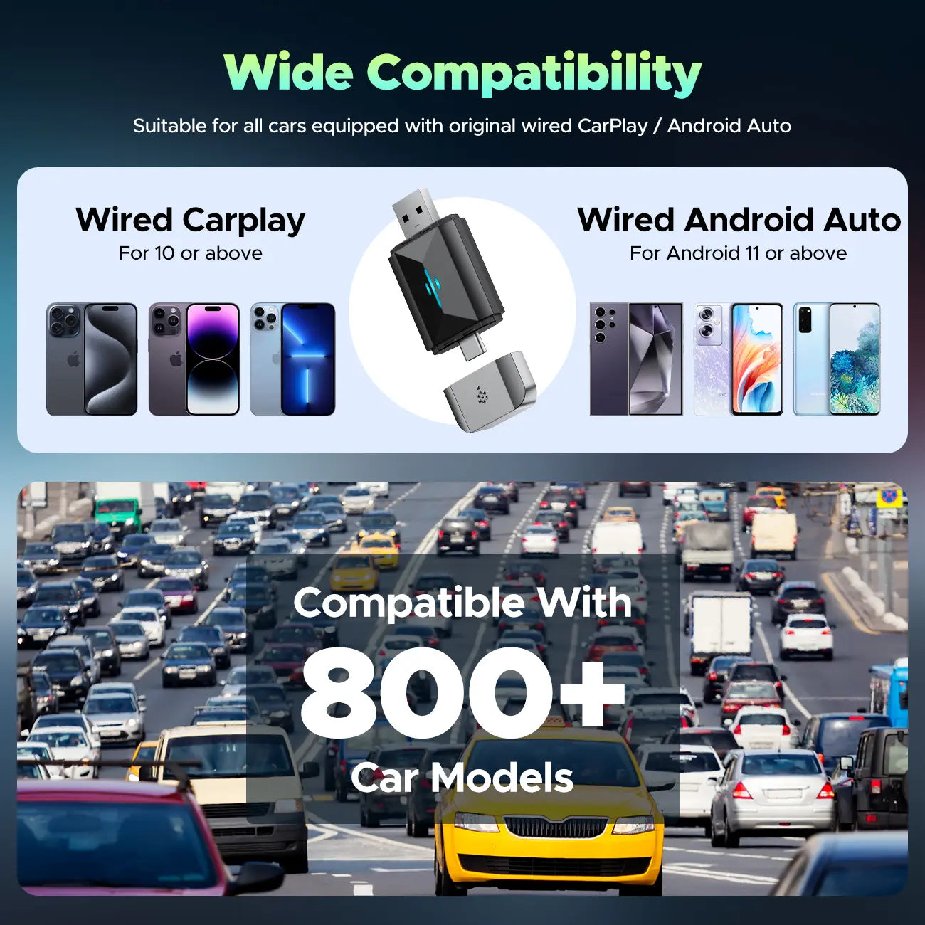 2-in-1 Wireless CarPlay Adapter! Wired to Wireless • Plug & Play • For iOS & Android