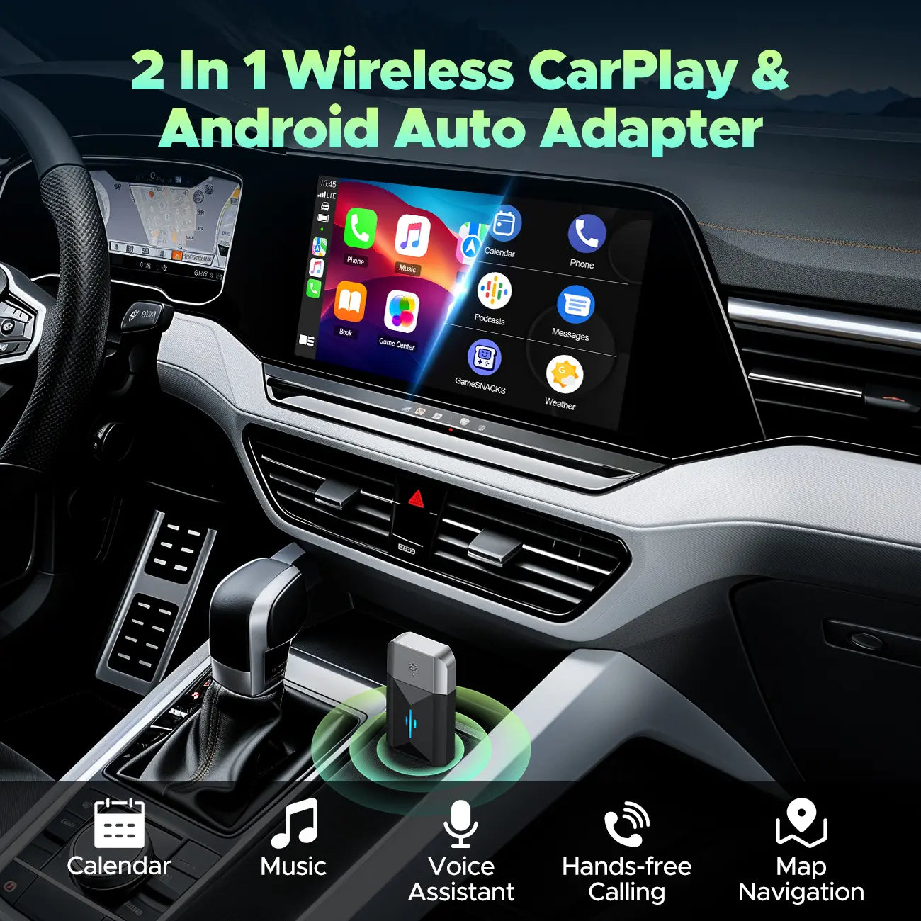 2-in-1 Wireless CarPlay Adapter! Wired to Wireless • Plug & Play • For iOS & Android