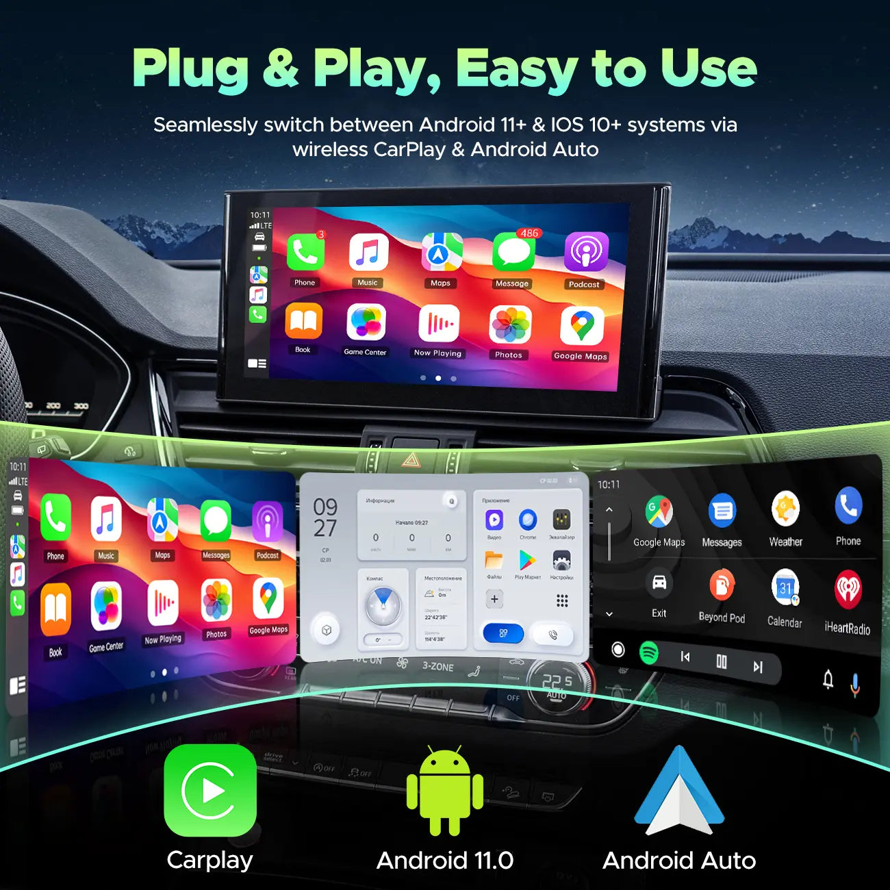 2-in-1 Wireless CarPlay Adapter! Wired to Wireless • Plug & Play • For iOS & Android