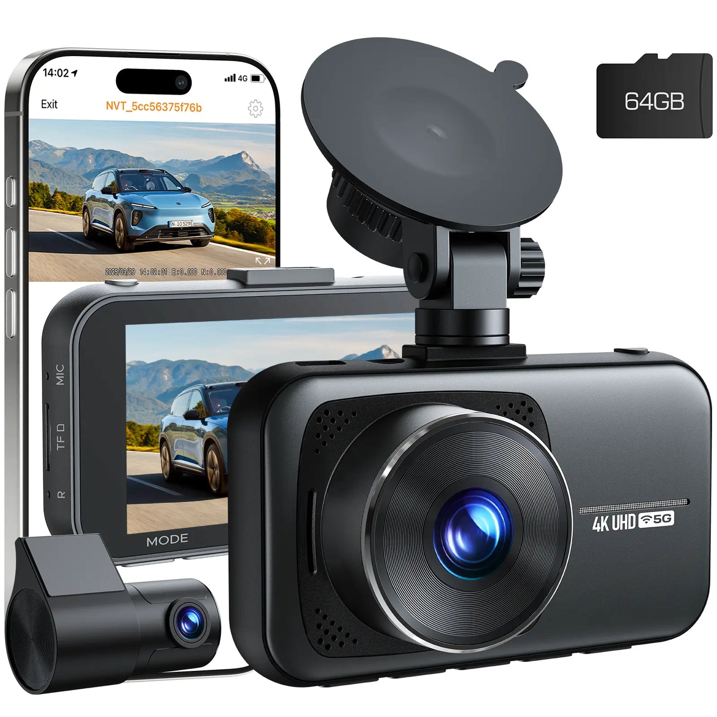 4K Dual Dash Cam! Night Vision • 5G WiFi • G-Sensor • Free 64GB Card • Car Safety Recorder