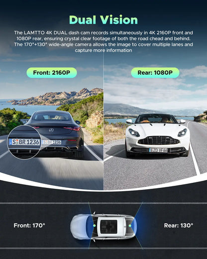 4K Dual Dash Cam! Night Vision • 5G WiFi • G-Sensor • Free 64GB Card • Car Safety Recorder